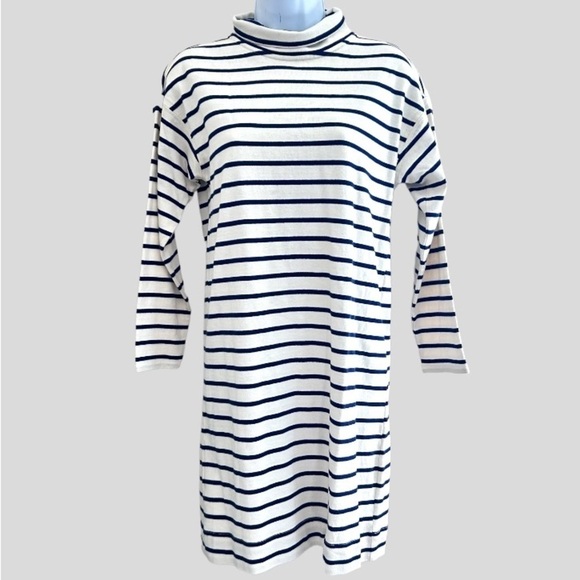 VINEYARD VINES Funnel Neck Long Sleeve Jersey Knit Dress Cream Navy Size XS - Picture 1 of 12